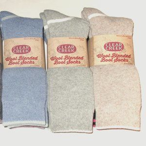 6 Pairs Womens Clear Creek Soft Wool Poly Blend Assorted Crew Boot Thermal Socks